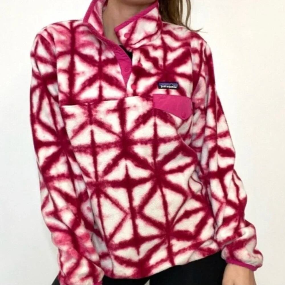 PATAGONIA Snap T Synchilla Pullover Pink Diamond Shibori Tie Dye Small S